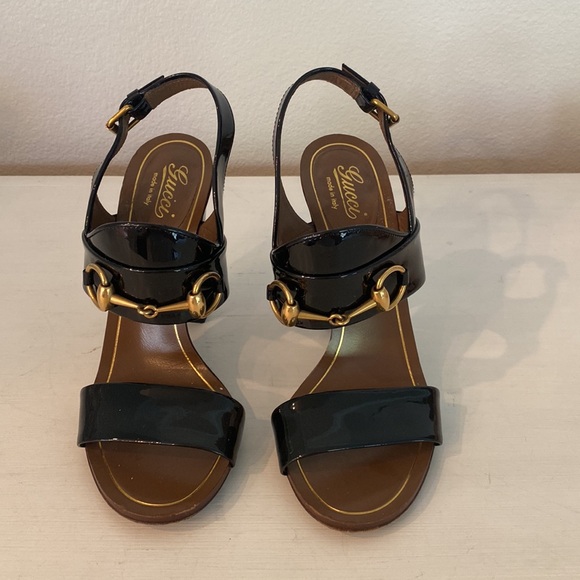 GUCCI
Patent Horsebit Ankle Strap Sandals Block Heel Black 35.5 - Picture 2 of 7